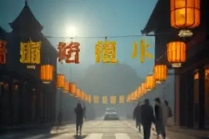 平台首页主推影片的雨夜灯塔航拍画面